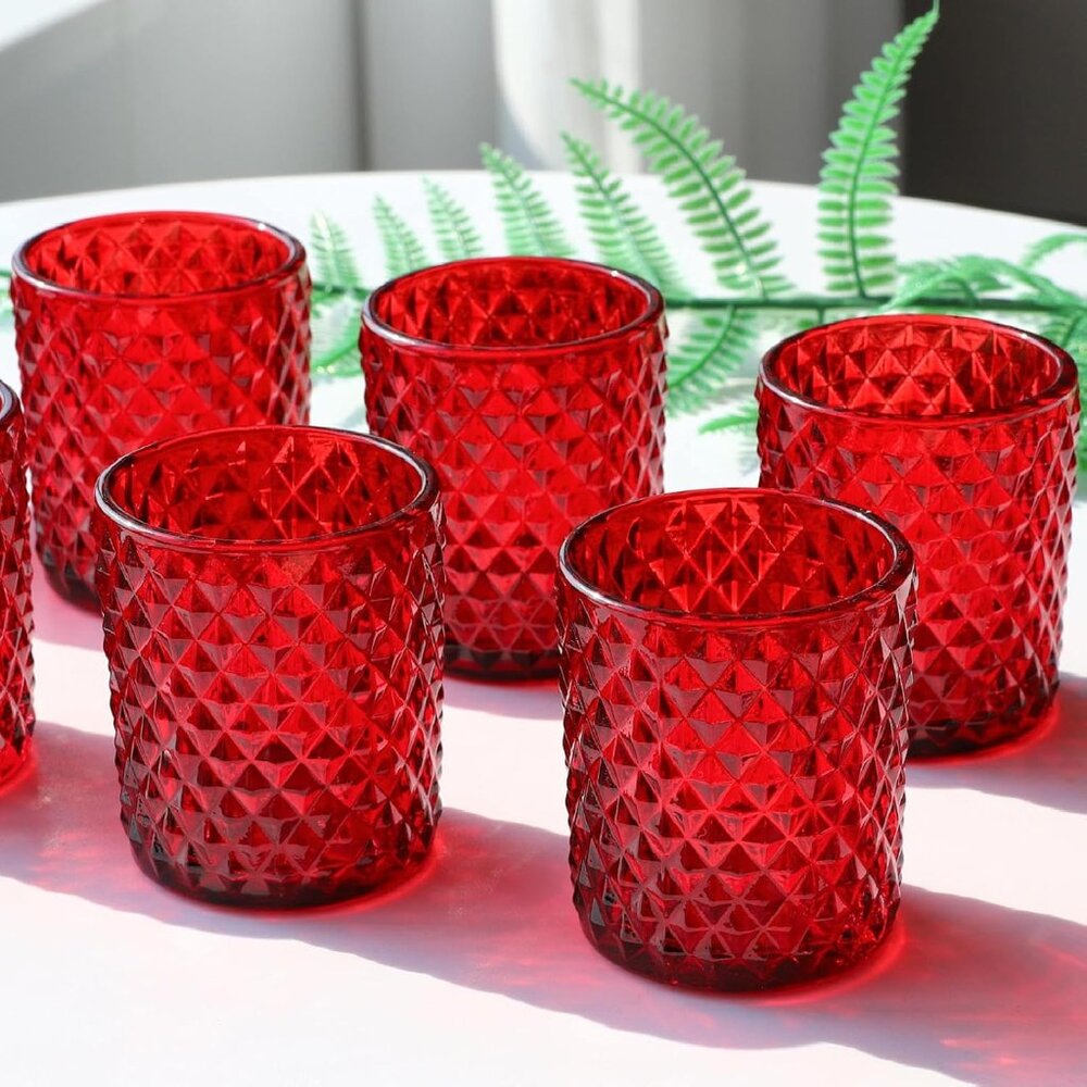 Red Votive Candle Holders Bulk Set of 12, Glass Tea Lights Candle Holder for Wed - Picture 5 of 9